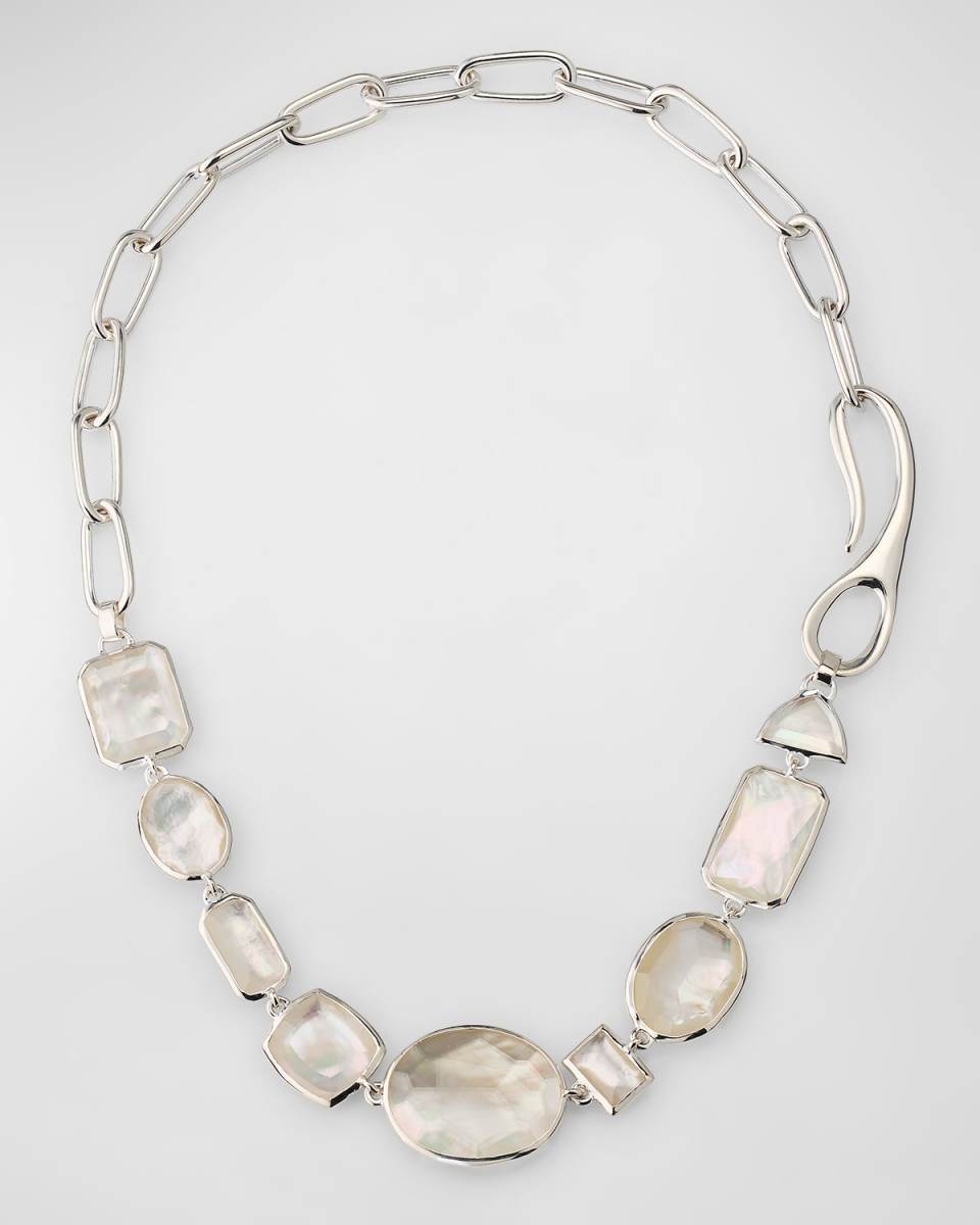 Rock Candy Large Mixed-Cut Stone and Linea Links Necklace in Rock Crystal and MOP